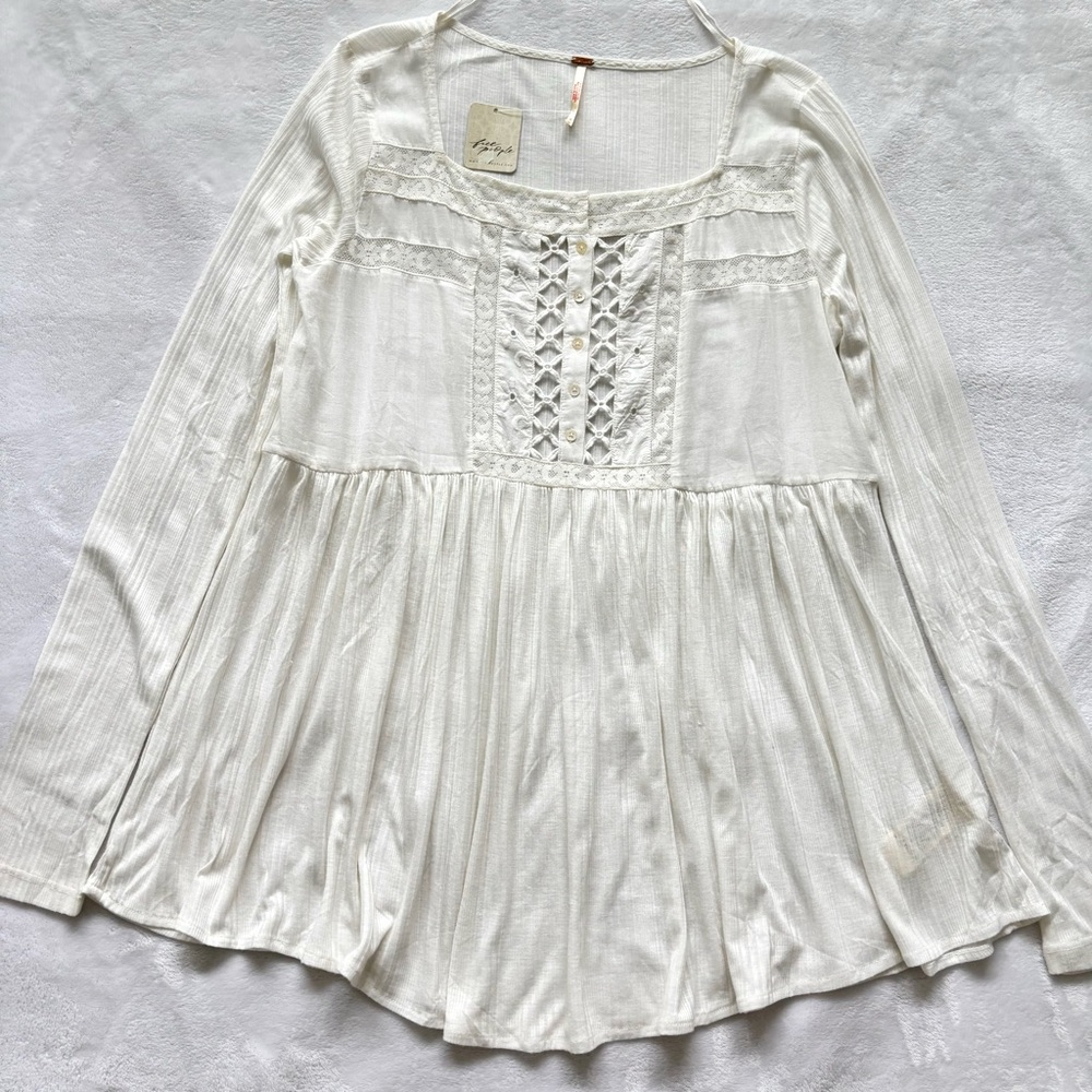 FREE PEOPLE Pretty Please Long Sleeve Embroidered Tunic--M - Picture 8 of 14